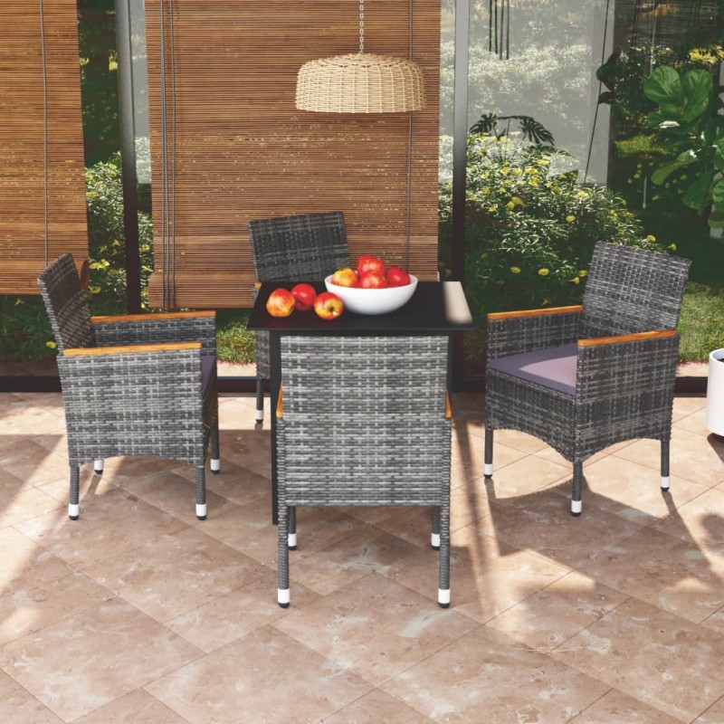 vidaXL Juego muebles jardín 5 pzas con cojines ratán sintético gris vidaXL Juego muebles jardín 5 pzas con cojines ratán sintético gris