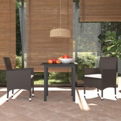 vidaXL Juego muebles jardín 3 pzas con cojines ratán sintético marrón