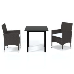 vidaXL Juego muebles jardín 3 pzas con cojines ratán sintético marrón