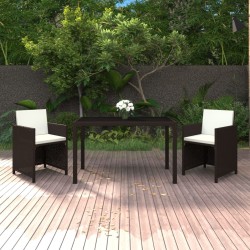 vidaXL Set de comedor jardín 3 pzas y cojines ratán sintético marrón