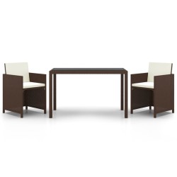 vidaXL Set de comedor jardín 3 pzas y cojines ratán sintético marrón