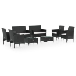 vidaXL Set de muebles de jardín 8 pzas y cojines ratán sintético negro