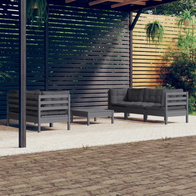 vidaXL Muebles de jardín 6 pzas con cojines antracita madera de pino vidaXL Muebles de jardín 6 pzas con cojines antracita madera de pino