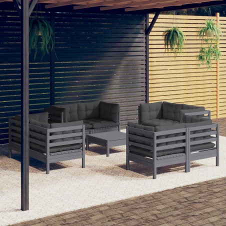 vidaXL Muebles de jardín 9 pzas con cojines antracita madera de pino