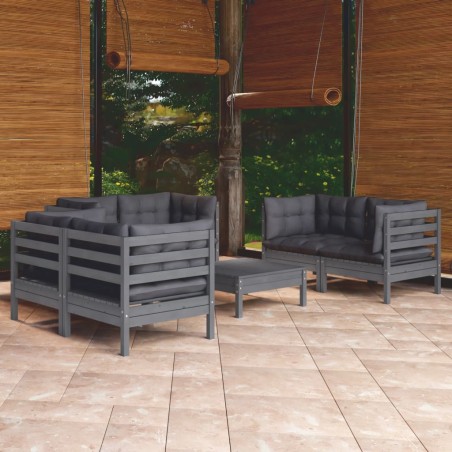 vidaXL Juego de muebles de jardín 7 pzas y cojines madera maciza pino