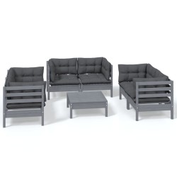 vidaXL Juego de muebles de jardín 7 pzas y cojines madera maciza pino