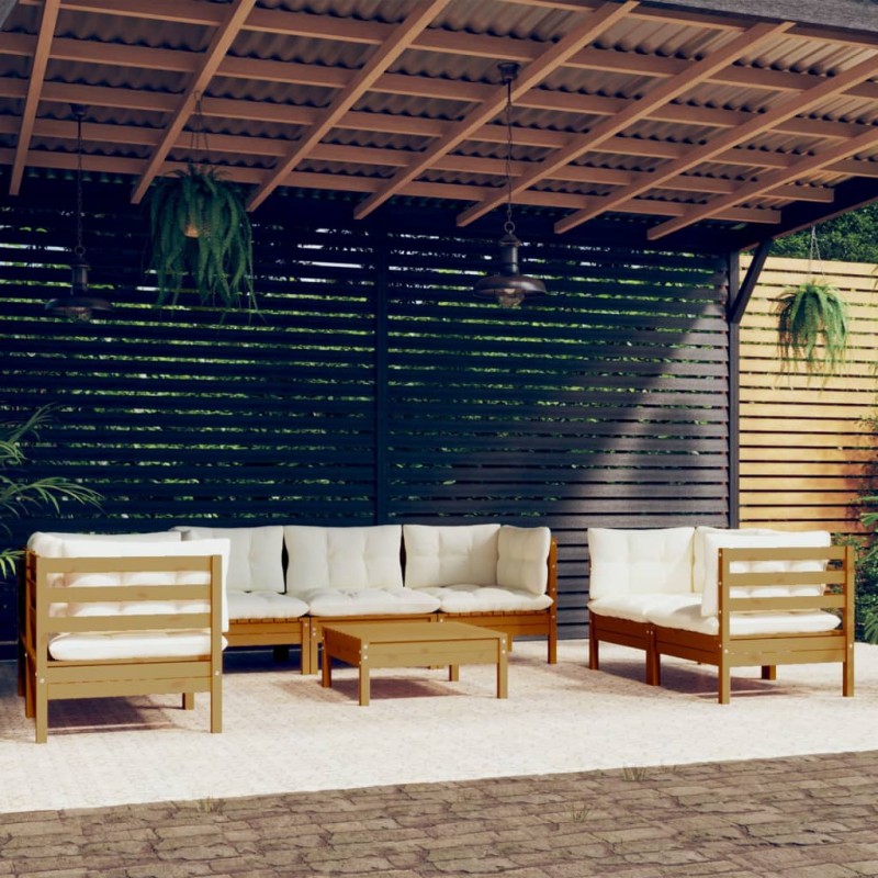 vidaXL Muebles de jardín 8 piezas cojines madera maciza de pino vidaXL Muebles de jardín 8 piezas cojines madera maciza de pino