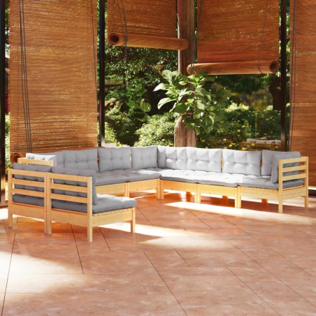 vidaXL Juego de muebles de jardín 9 pzas y cojines madera maciza pino