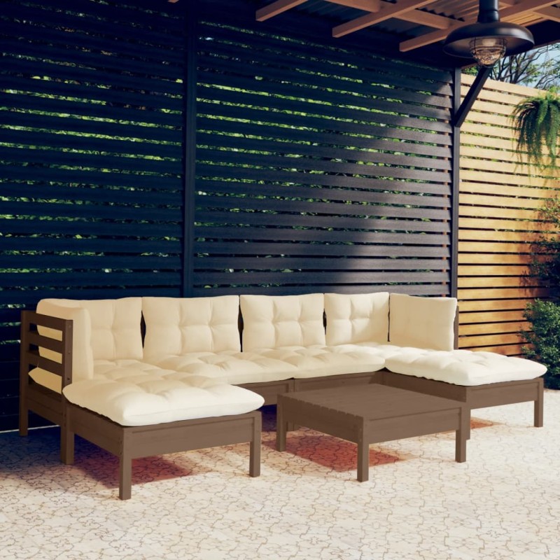 vidaXL Muebles de jardín 7 pzas y cojines madera de pino marrón miel