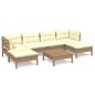 vidaXL Muebles de jardín 7 pzas y cojines madera de pino marrón miel