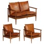 vidaXL Set de sofás 3 pzas cuero auténtico madera maciza acacia marrón vidaXL Set de sofás 3 pzas cuero auténtico madera maciza acacia marrón