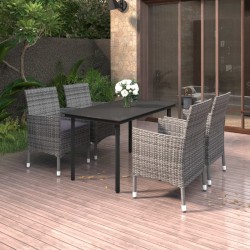 vidaXL Set comedor de jardín 5 pzas y cojines ratán sintético y vidrio