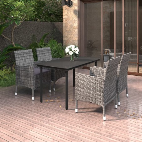 vidaXL Set comedor de jardín 5 pzas y cojines ratán sintético y vidrio