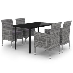 vidaXL Set comedor de jardín 5 pzas y cojines ratán sintético y vidrio
