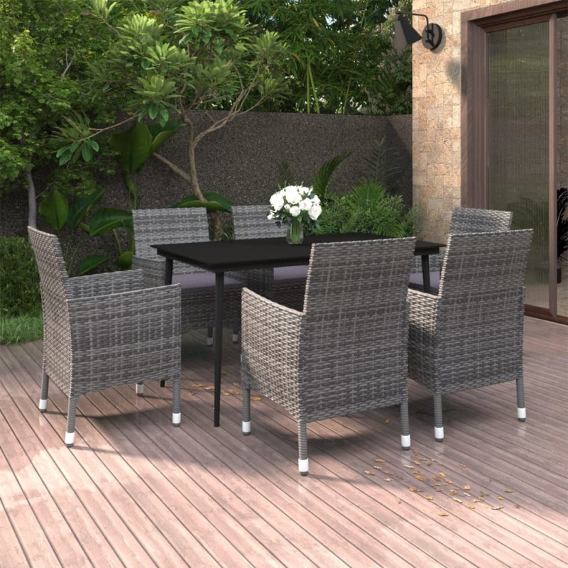 vidaXL Set comedor de jardín 7 pzas y cojines ratán sintético y vidrio vidaXL Set comedor de jardín 7 pzas y cojines ratán sintético y vidrio