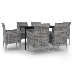 vidaXL Set comedor de jardín 7 pzas y cojines ratán sintético y vidrio