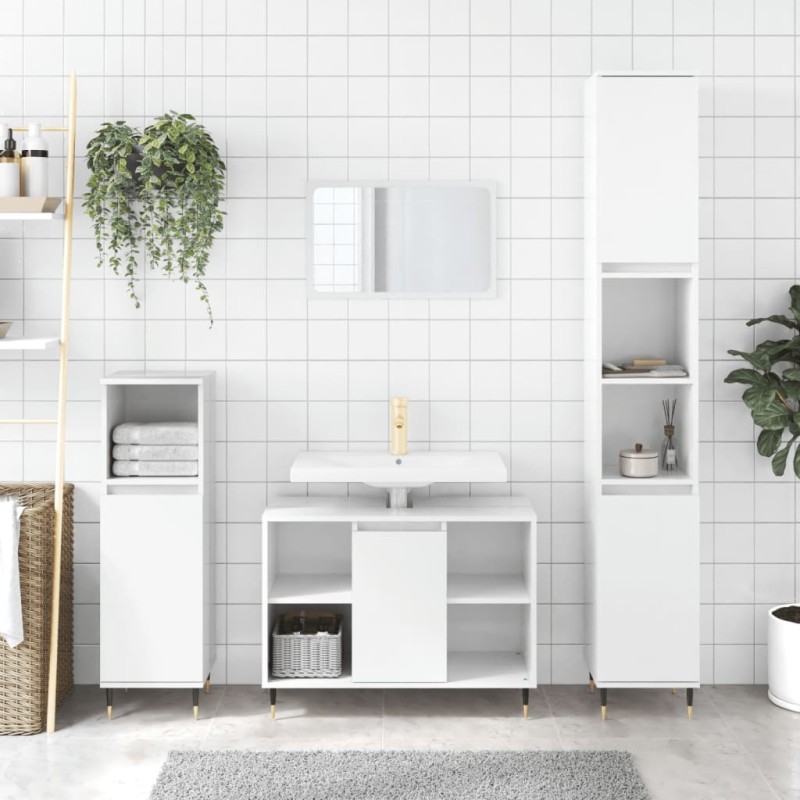 vidaXL Set muebles de baño 3 piezas madera contrachapada blanco brillo vidaXL Set muebles de baño 3 piezas madera contrachapada blanco brillo