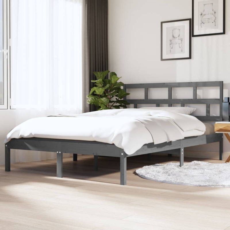 vidaXL Estructura cama doble pequeña madera maciza gris 120x190 cm vidaXL Estructura cama doble pequeña madera maciza gris 120x190 cm