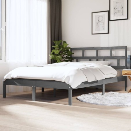 vidaXL Estructura cama doble pequeña madera maciza gris 120x190 cm