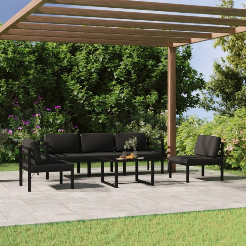 vidaXL Set muebles de jardín 6 pzas y cojines aluminio gris antracita vidaXL Set muebles de jardín 6 pzas y cojines aluminio gris antracita