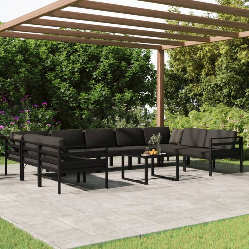 vidaXL Set muebles de jardín 10 pzas y cojines aluminio gris antracita vidaXL Set muebles de jardín 10 pzas y cojines aluminio gris antracita