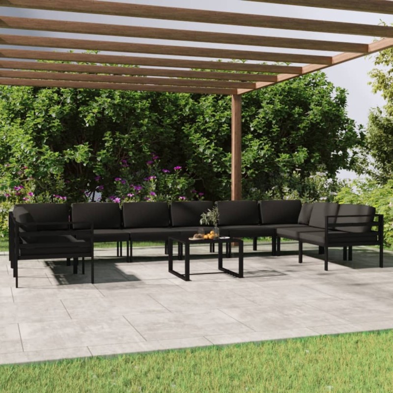 vidaXL Set muebles de jardín 11 pzas y cojines aluminio gris antracita vidaXL Set muebles de jardín 11 pzas y cojines aluminio gris antracita