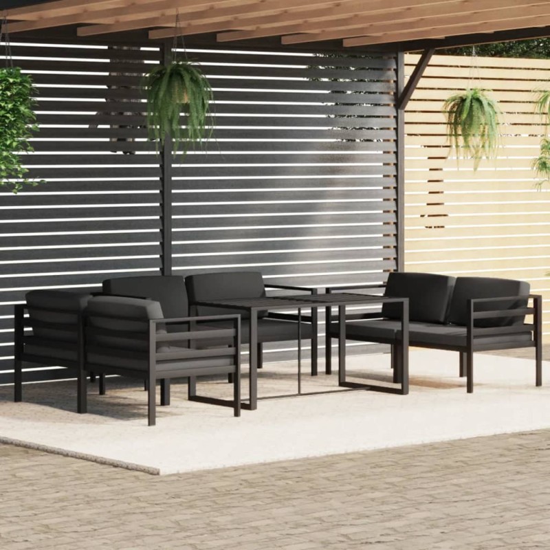 vidaXL Set muebles de jardín 7 pzas y cojines aluminio gris antracita
