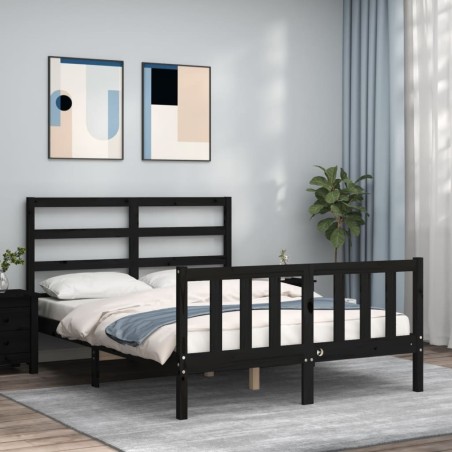 vidaXL Estructura cama de matrimonio con cabecero madera maciza negra