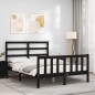 vidaXL Estructura cama de matrimonio con cabecero madera maciza negra