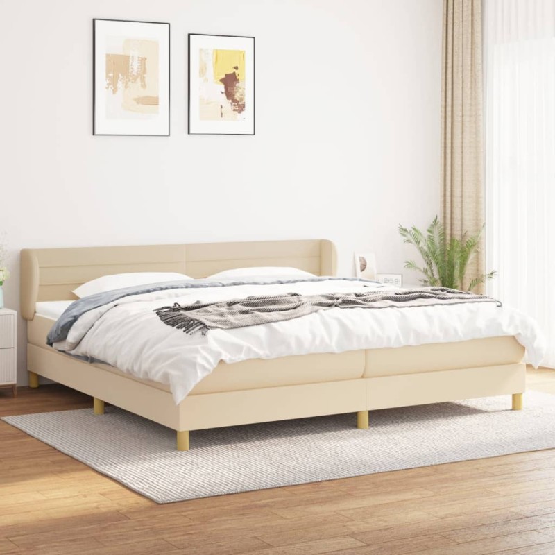 vidaXL Cama box spring con colchón tela color crema 200x200 cm vidaXL Cama box spring con colchón tela color crema 200x200 cm