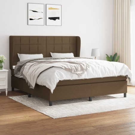 vidaXL Cama box spring con colchón tela marrón oscuro 180x200 cm