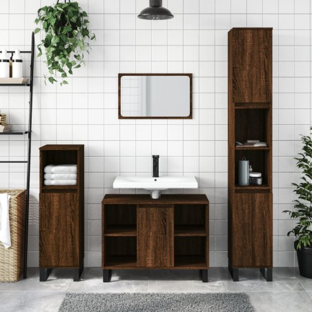 vidaXL Set de muebles baño 3 pzas madera contrachapada roble marrón