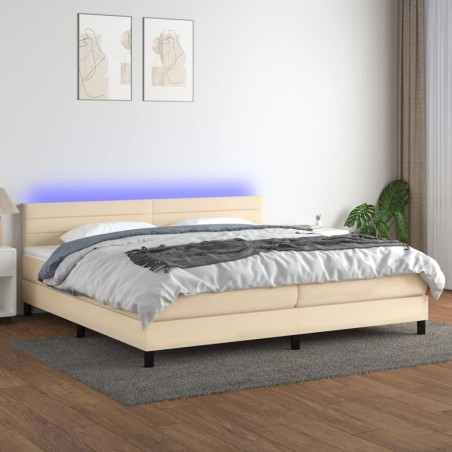 vidaXL Cama box spring colchón y luces LED tela crema 200x200 cm