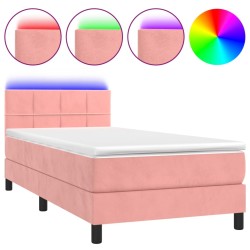 vidaXL Cama box spring colchón y LED terciopelo rosa 100x200 cm