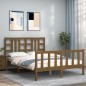 vidaXL Estructura de cama matrimonio con cabecero madera marrón miel vidaXL Estructura de cama matrimonio con cabecero madera marrón miel