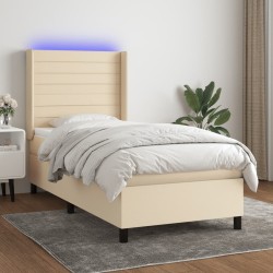 vidaXL Cama box spring colchón y luces LED tela crema 100x200 cm