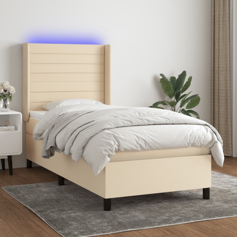 vidaXL Cama box spring colchón y luces LED tela crema 100x200 cm