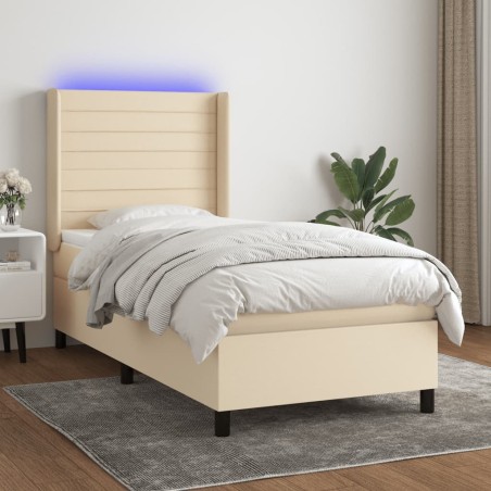 vidaXL Cama box spring colchón y luces LED tela crema 100x200 cm