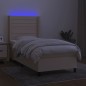 vidaXL Cama box spring colchón y luces LED tela crema 100x200 cm