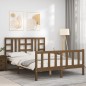 vidaXL Estructura de cama matrimonio con cabecero madera marrón miel vidaXL Estructura de cama matrimonio con cabecero madera marrón miel