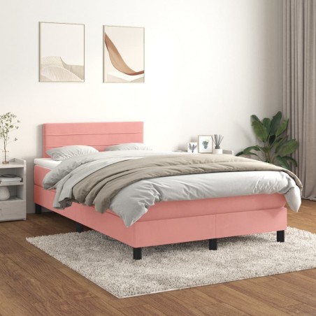 vidaXL Cama box spring con colchón terciopelo rosa 120x200 cm