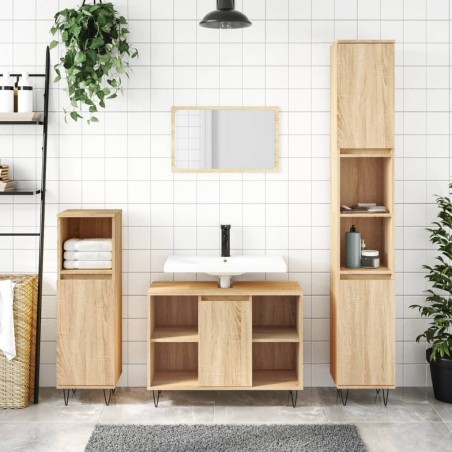 vidaXL Set de muebles de baño 3 pzas madera contrachapada roble Sonoma