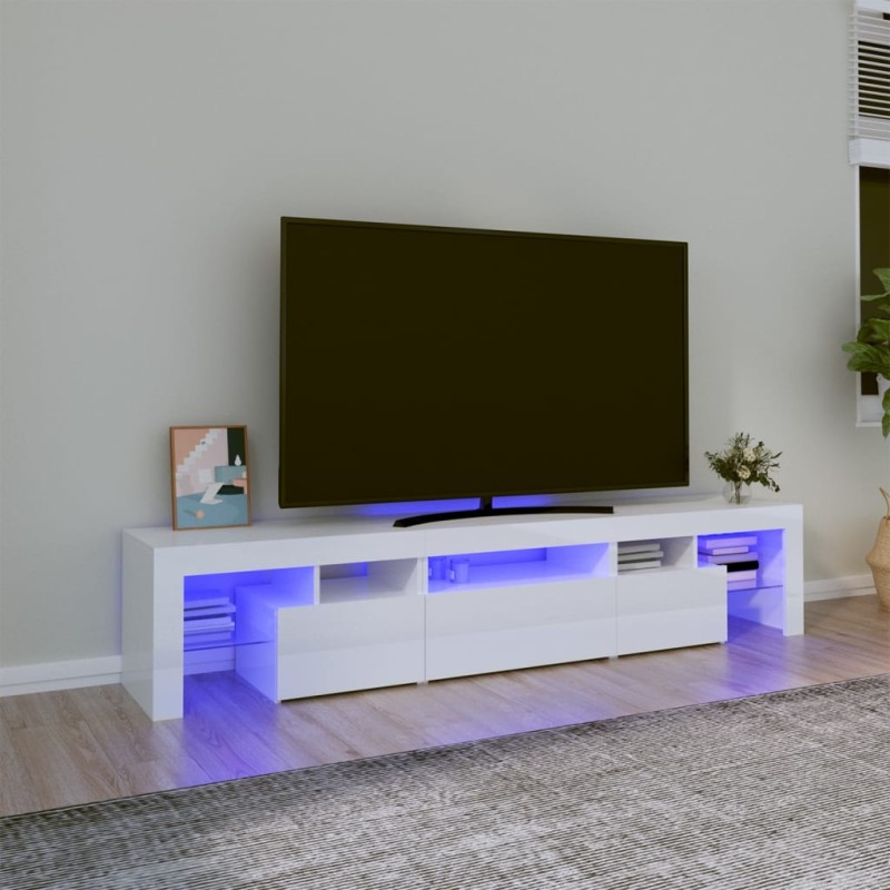 vidaXL Mueble de TV con luces LED blanco brillante 200x36,5x40 cm vidaXL Mueble de TV con luces LED blanco brillante 200x36,5x40 cm