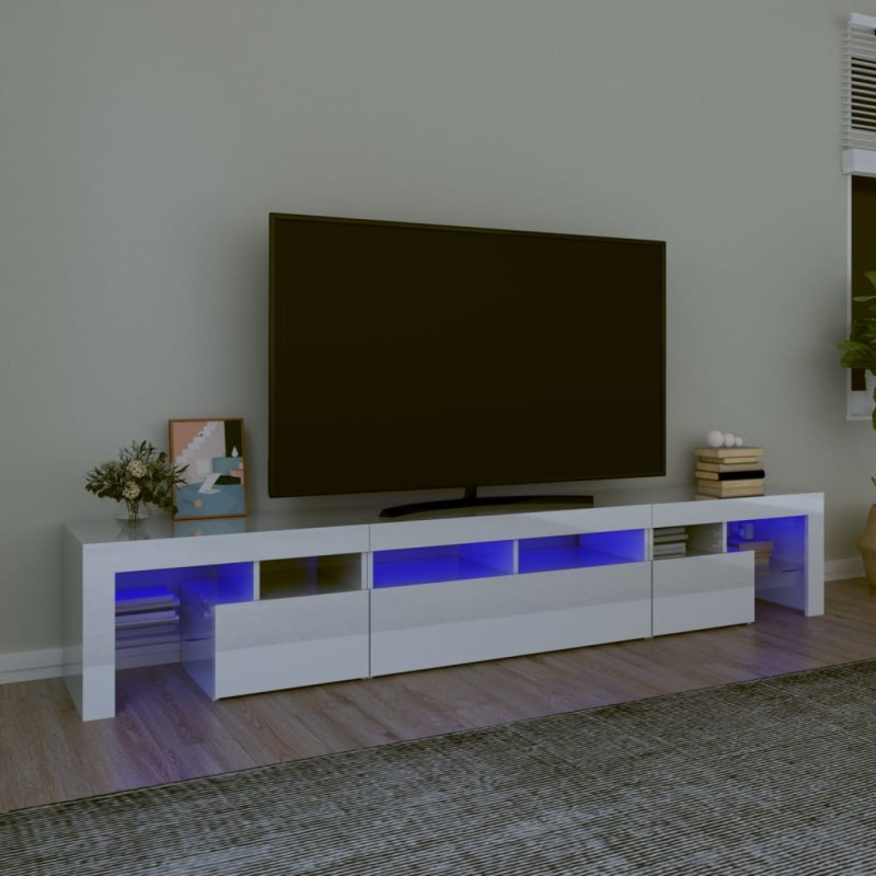 vidaXL Mueble de TV con luces LED blanco brillante 230x36,5x40 cm vidaXL Mueble de TV con luces LED blanco brillante 230x36,5x40 cm