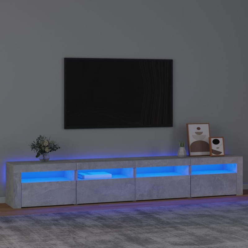 vidaXL Mueble de TV con luces LED gris hormigón 240x35x40 cm vidaXL Mueble de TV con luces LED gris hormigón 240x35x40 cm