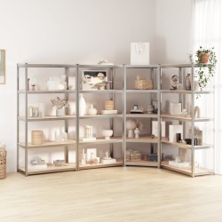 vidaXL Estantería 5 niveles 4 uds acero madera contrachapada plateado