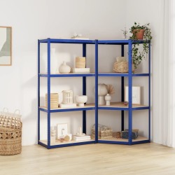 vidaXL Estanterías 4 niveles 2 uds acero y madera contrachapada azul