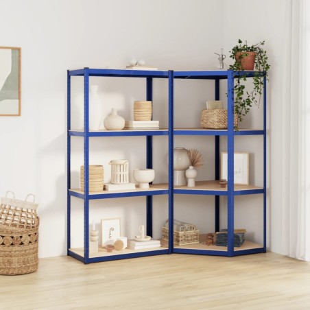 vidaXL Estanterías 4 niveles 2 uds acero y madera contrachapada azul