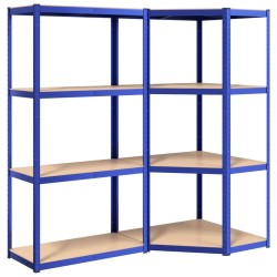 vidaXL Estanterías 4 niveles 2 uds acero y madera contrachapada azul