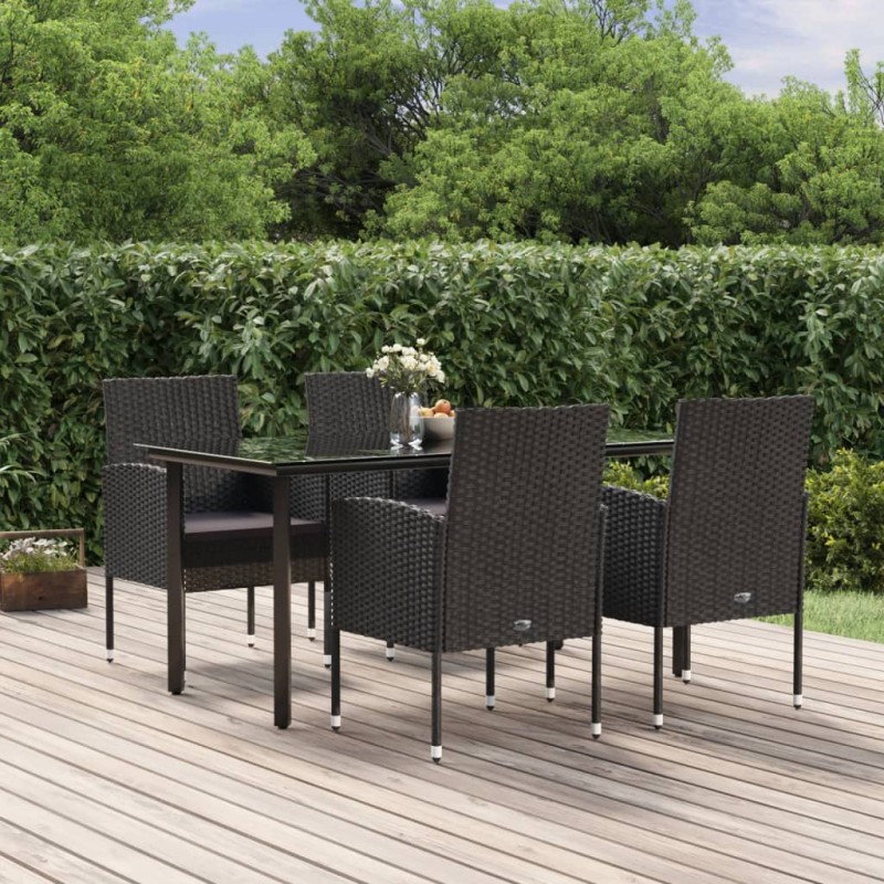 vidaXL Set de muebles jardín 5 pzas con cojines ratán sintético negro vidaXL Set de muebles jardín 5 pzas con cojines ratán sintético negro